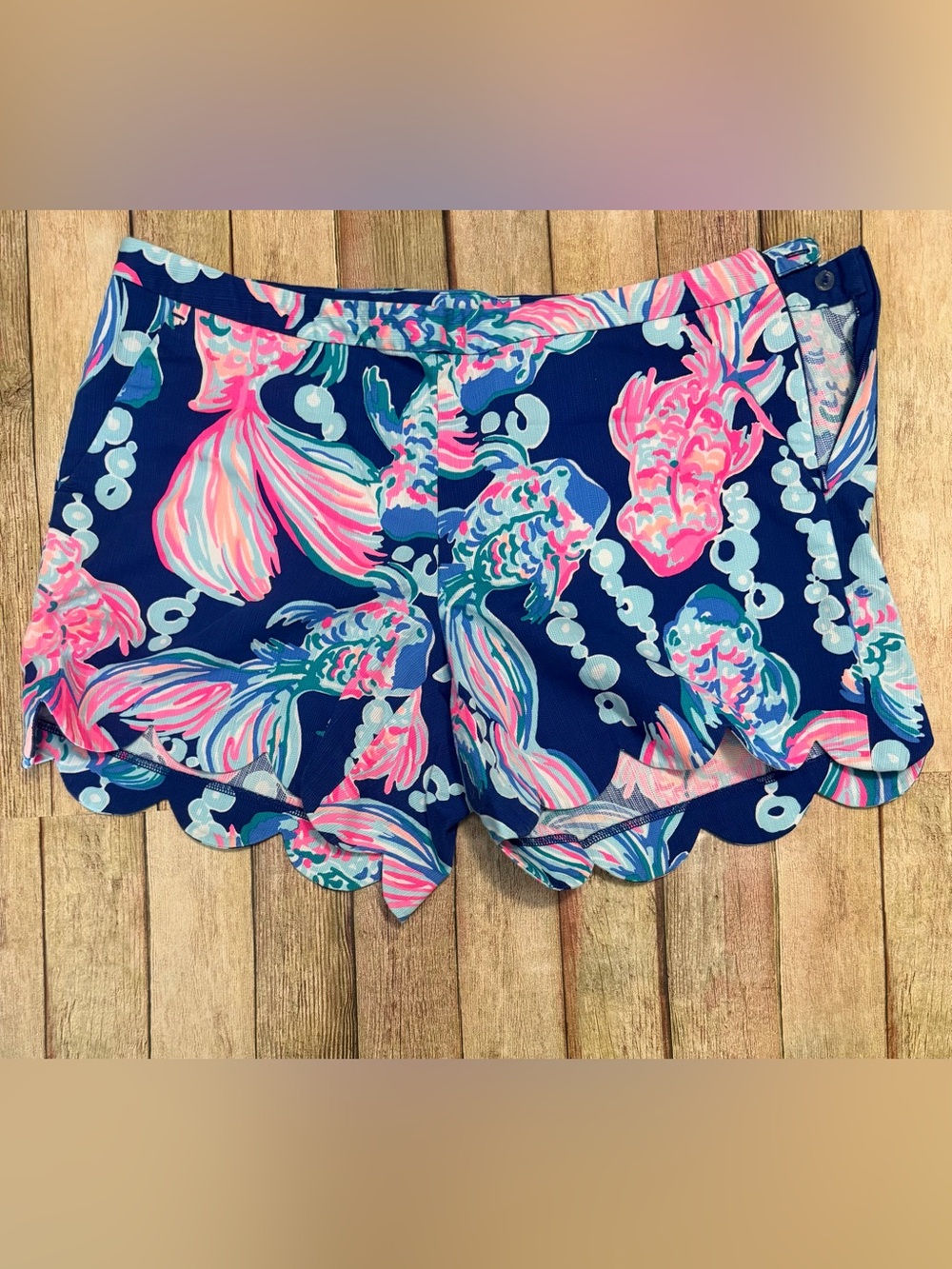 Lilly Pulitzer Navy Scalloped Koi Print Shorts
